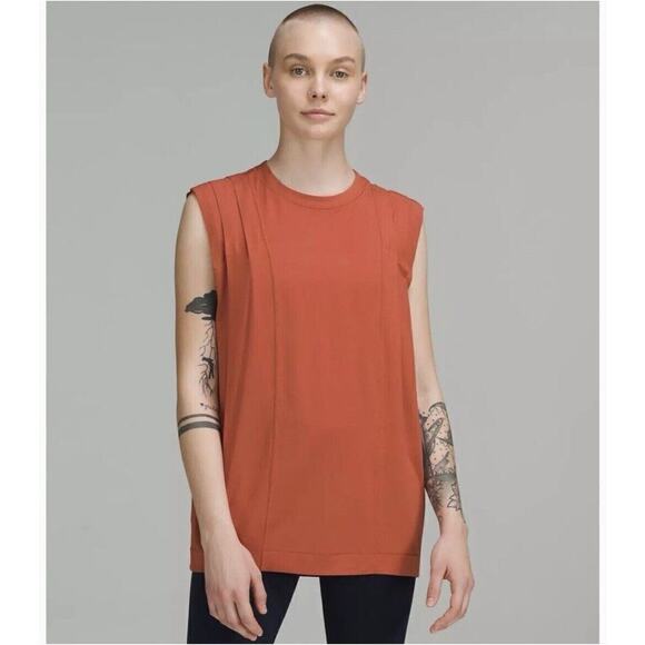 Lululemon Women Modal Pleated Shoulder Tank Top Red Rock Rust Orange Relaxed 14 - Picture 9 of 11